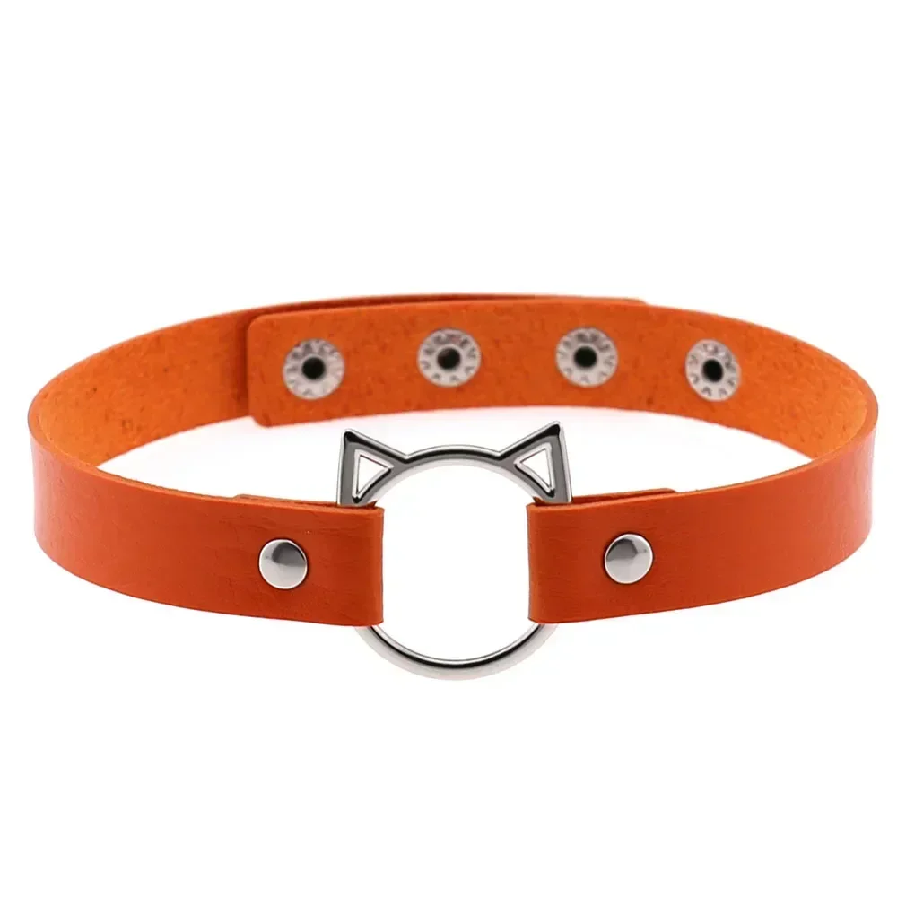 Harajuku  Gothic Simple Fashion Hip hop Soft girl Online celebrity Street photo PU leather Cat Leather Choker Collarbone chain