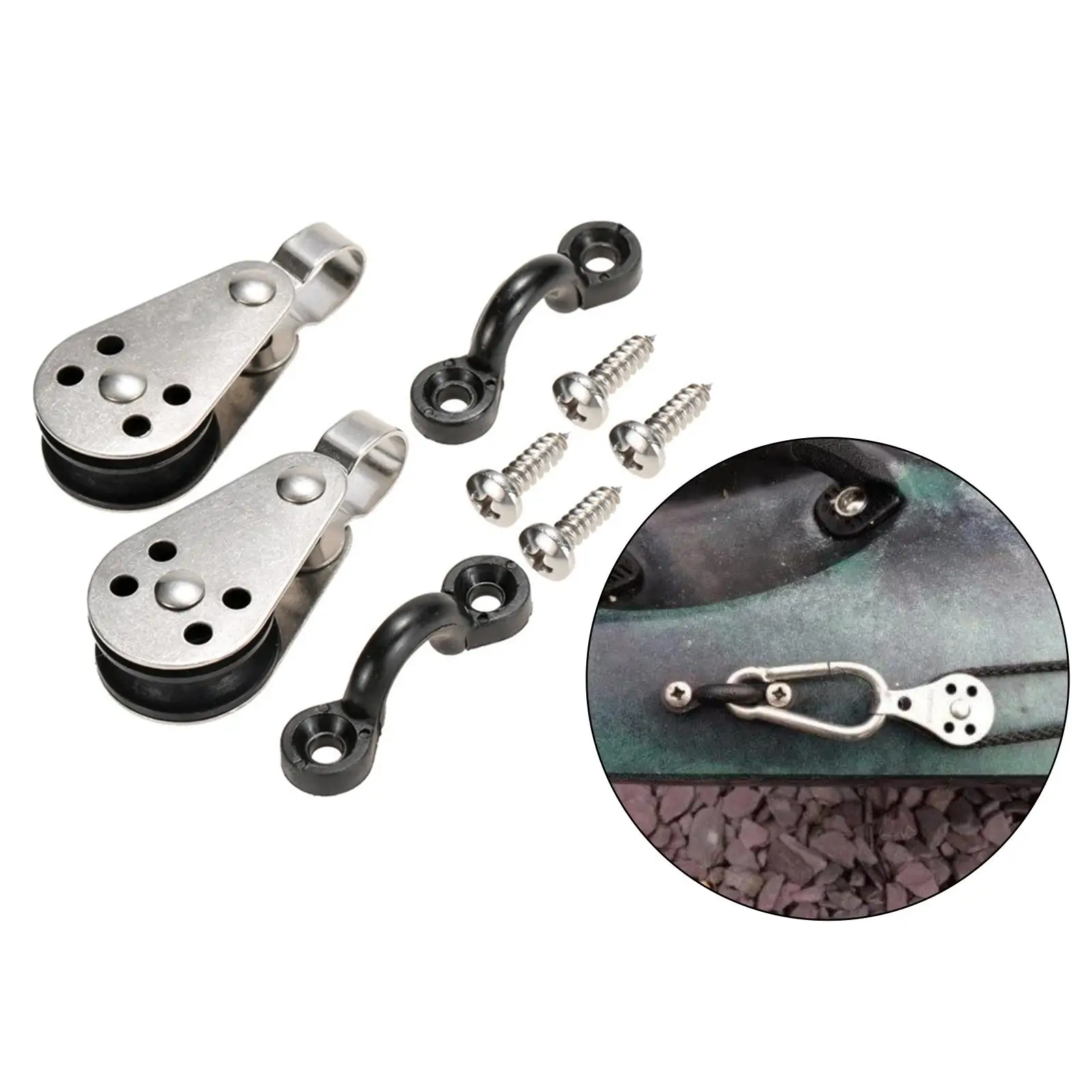 Marine Kayak Anchor Trolley Kit 2 Pulley Blocks Screws Accessories Deck Rigging