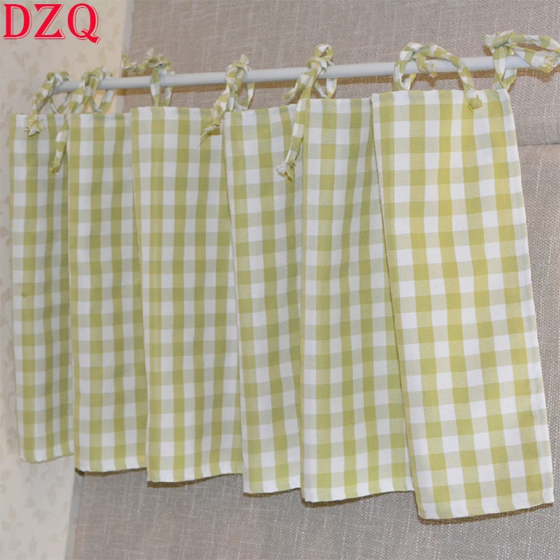 

Korea Style Sweet Green LatticeTab Top Short Curtains Rural Plaid Half Curtains Cloth Kitchen Valance #A091