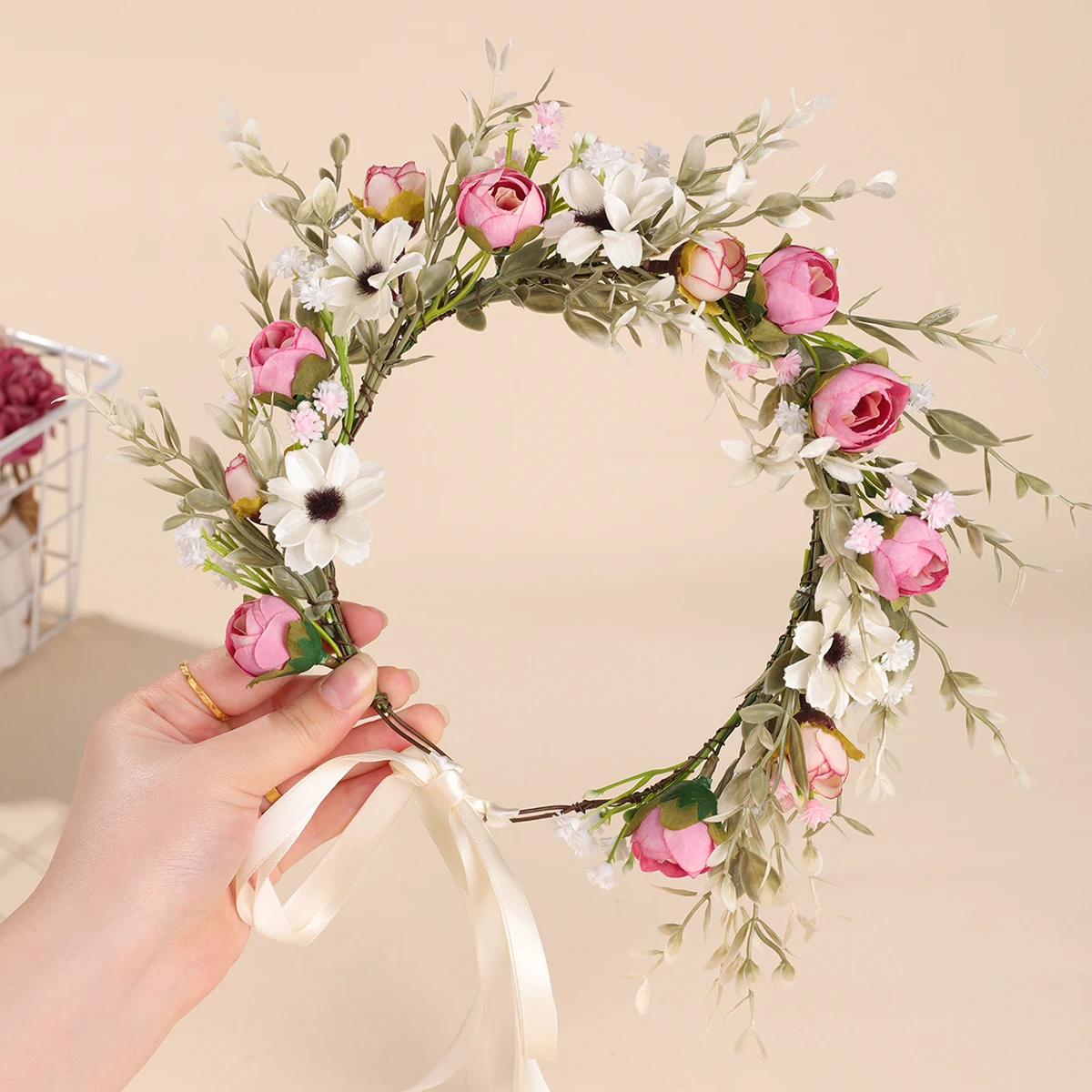 Forest Style Garland Bride Super Fairy Simulated Baby's Breath Flower Headdress Kids' Photo Hair Accessories Headband Travel Headdress