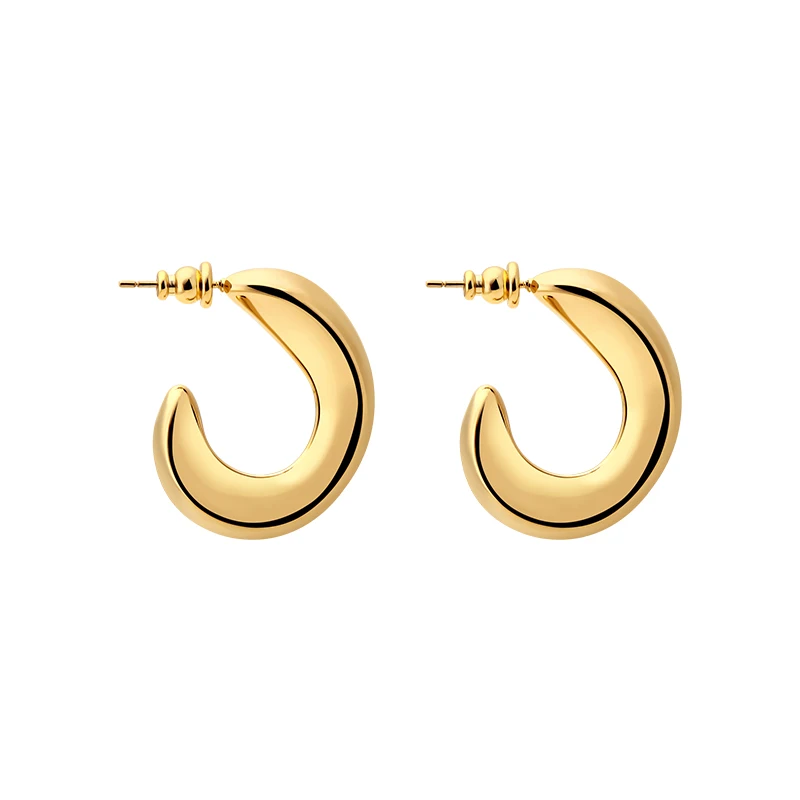 

VAROLE Wholesale Trendy Chunk Geometric Pattern Gold Plated Brass C-shape Hoop Earrings Costume Fashion Jewelry