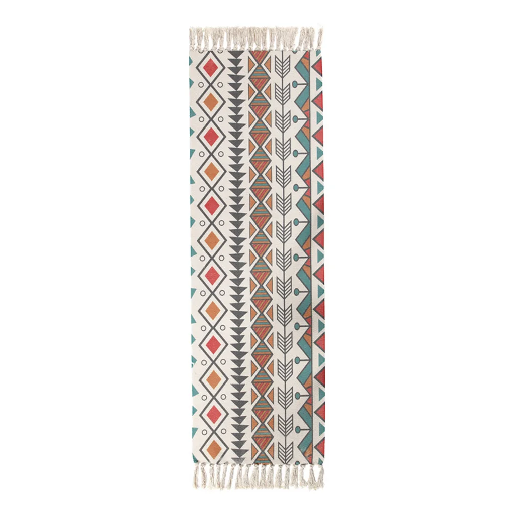 Cotton Linen Rug Colorful Ethnic Replacement Decorative Washable Absorbent Fast Drying Sound Insulated Carpet Doormat