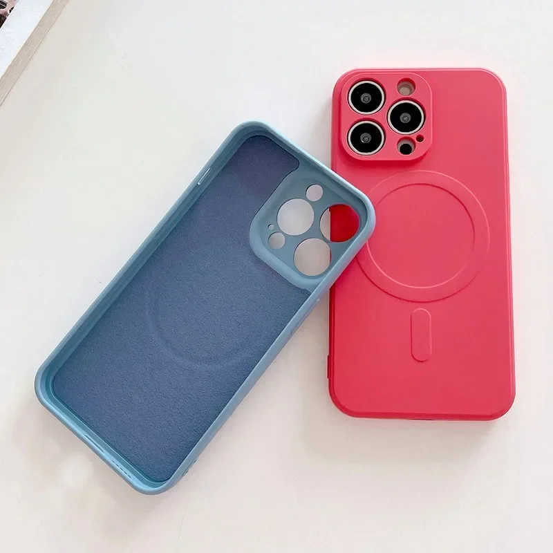 Funda de silicona líquida a prueba de golpes para iPhone 17 16 15 14 13 12 11 Pro Max Plus, con carga inalámbrica magnética Magsafe 4