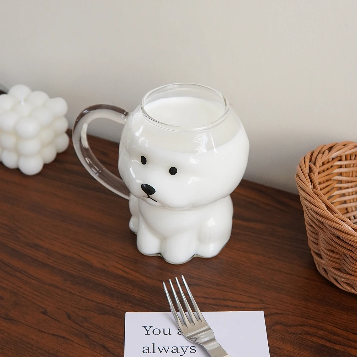 1Pc Cute Puppy Glass Cup, Exquisite and Aesthetically Pleasing Puppy Coffee Cup, Suitable for Home Decoration, Oatmeal Bowl, Kitchen Table Cup, Summer Party Drinkware, Afternoon Tea Coffee, Gift Giving