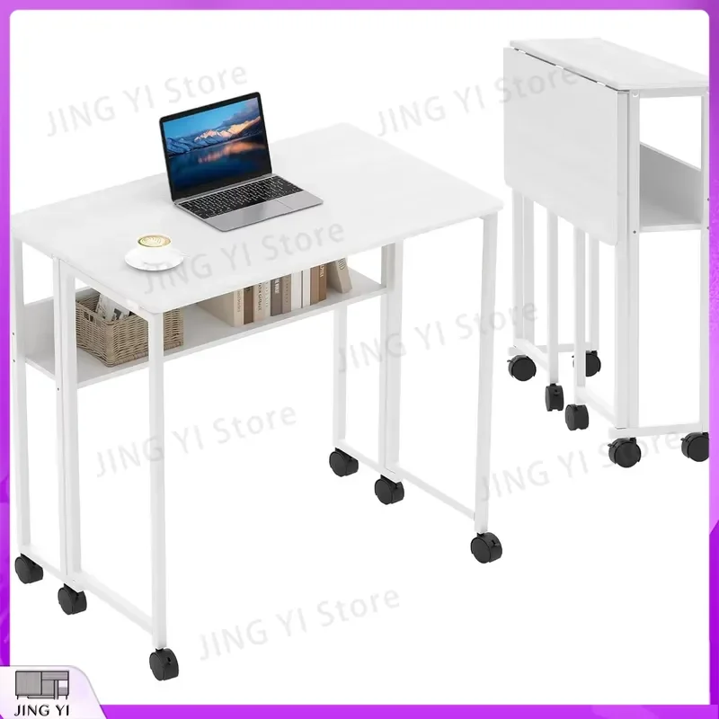 Foldable Computer Desk 63cm Space Saving Writing Table Portable Rolling Workstation for Home Office Study Lab Instrument