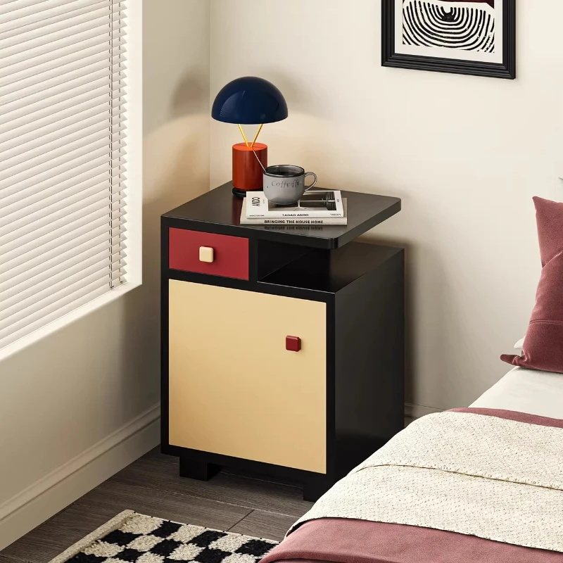 

Light luxury contrasting color puzzle bedside table bedroom color retro bedside storage cabinet dopamine bedside table