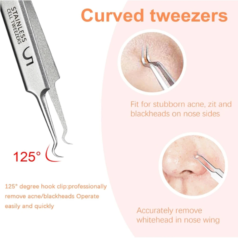 3 pçs/set clipe de acne de aço inoxidável, clipe de célula, clipe de cravo, agulha de acne, agulha de acne de salão de beleza, ferramenta de agulha de acne