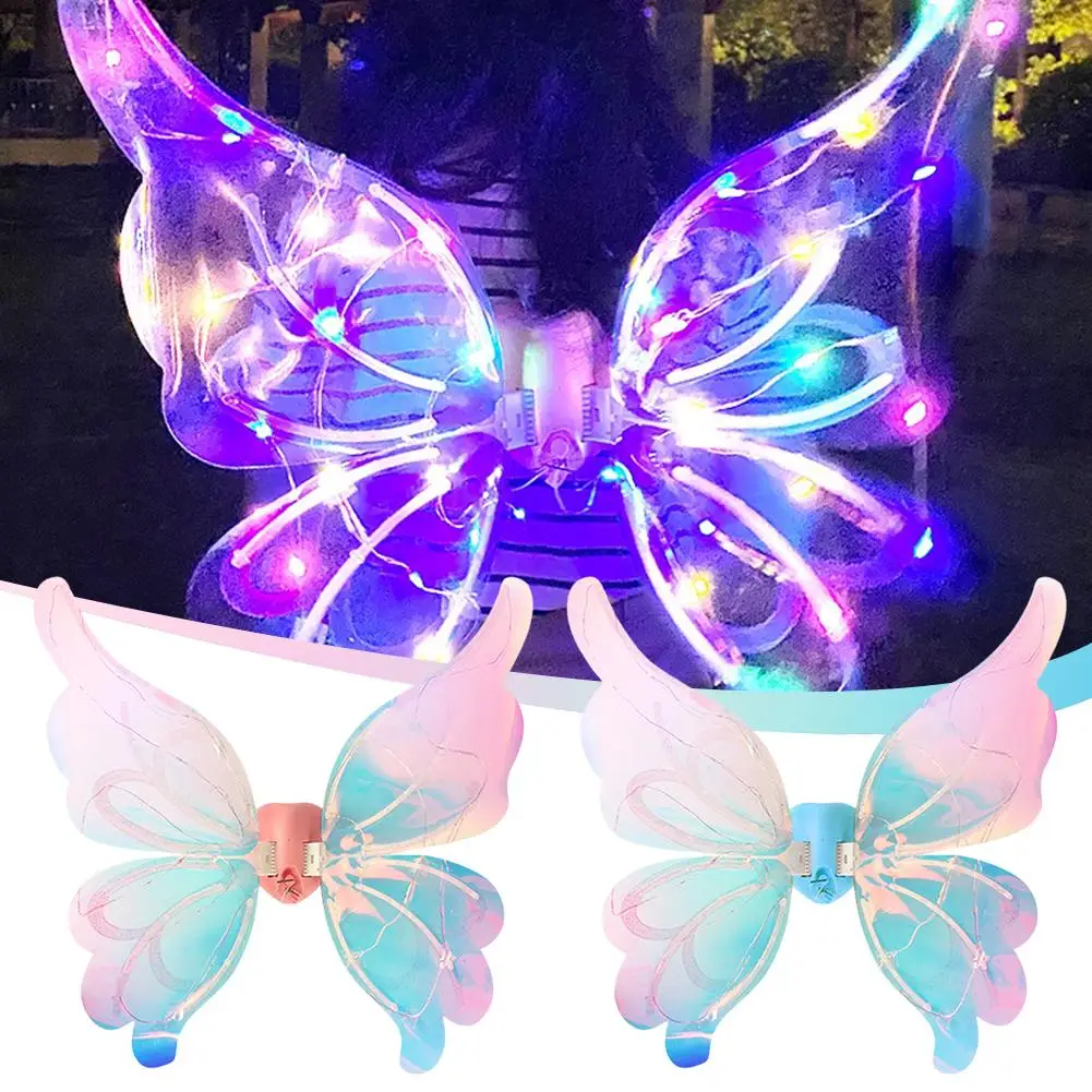 Children's Glowing Electric Butterfly Wing Halloween Luminous Wings Toy Butterfly Angel Elf Music Girl Fairy Moving Toy Gif F5L4