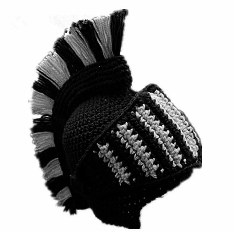 Red Tassel Cosplay Roman Knight Knit Helmet Men's Caps Original Barbarian Handmade Winter Warm Beard Hats Funny Beanies view 4