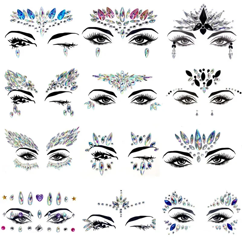 3D Charms Face Diamond Face Jewelry Acrylic Body Art Make Up Party Temporary Fake Glitter Tatoos Eye Halloween New Year Stickers