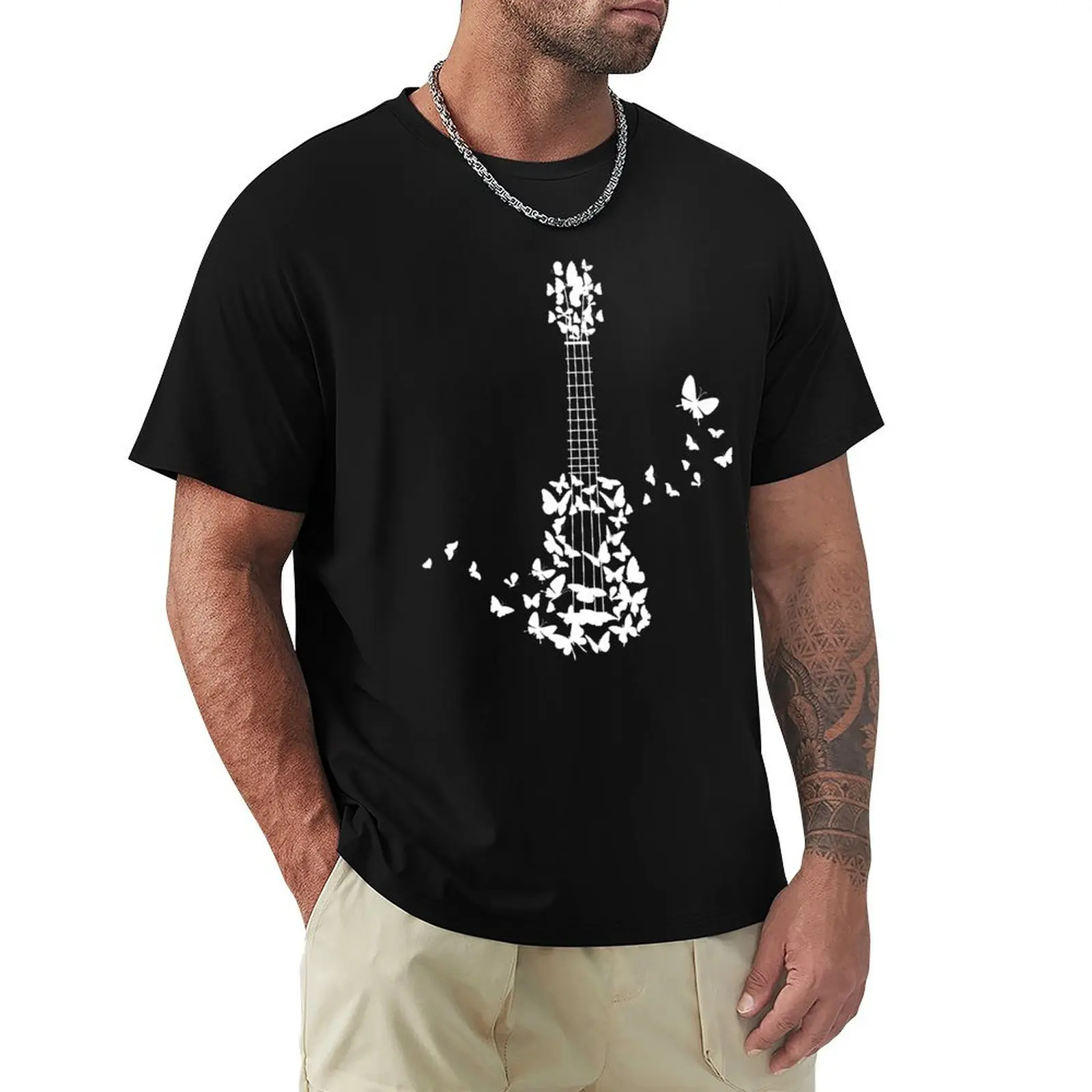 A Four String Ukulele Instrument With Beautiful T-Shirt Work Wear Breathable Tee