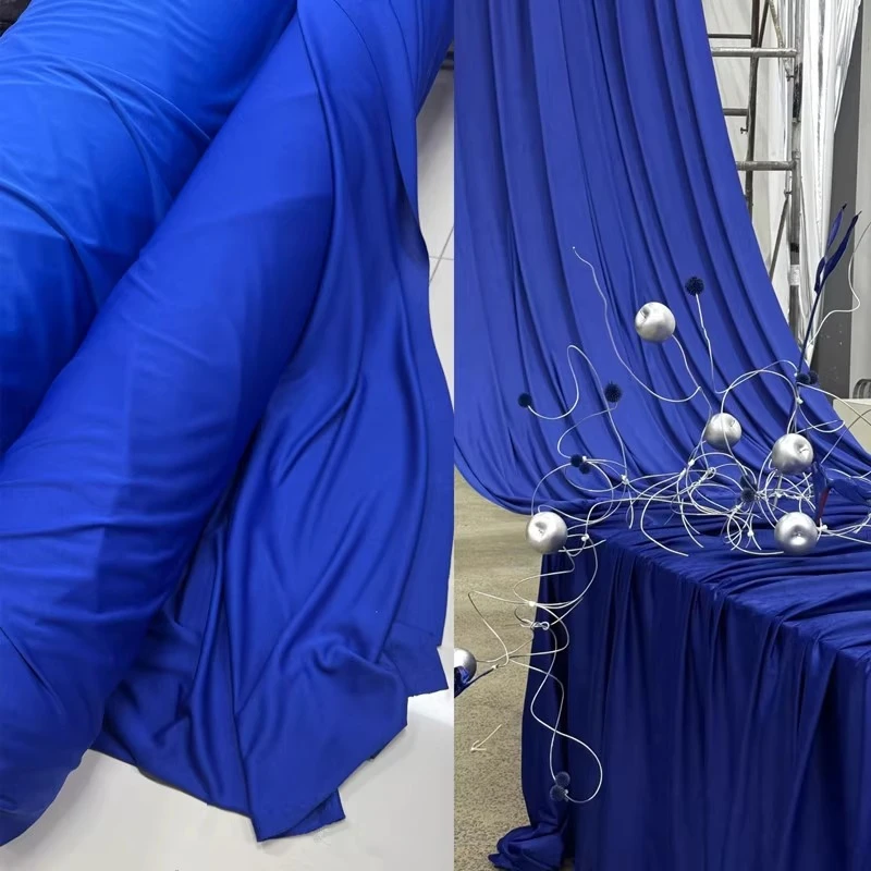 Cortina de seda de leche de 100cm de longitud, tela elástica, drapeado azul Klein, decoración de fondo para escenario de boda, cortina, telas para vestido de mujer
