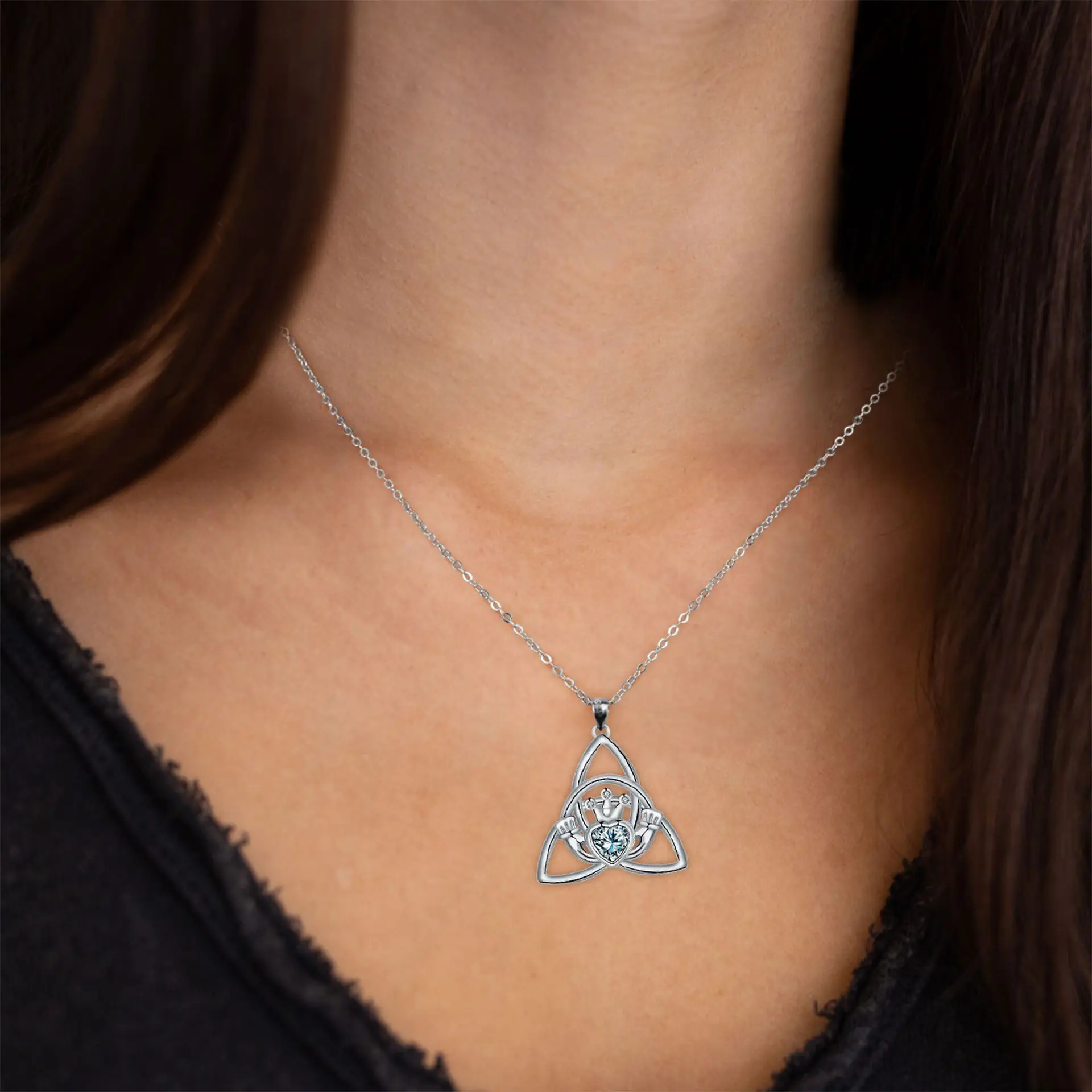 Kitykiss silver Celtic knot necklace diamond crown heart-shaped design light luxury niche high-end women's necklace