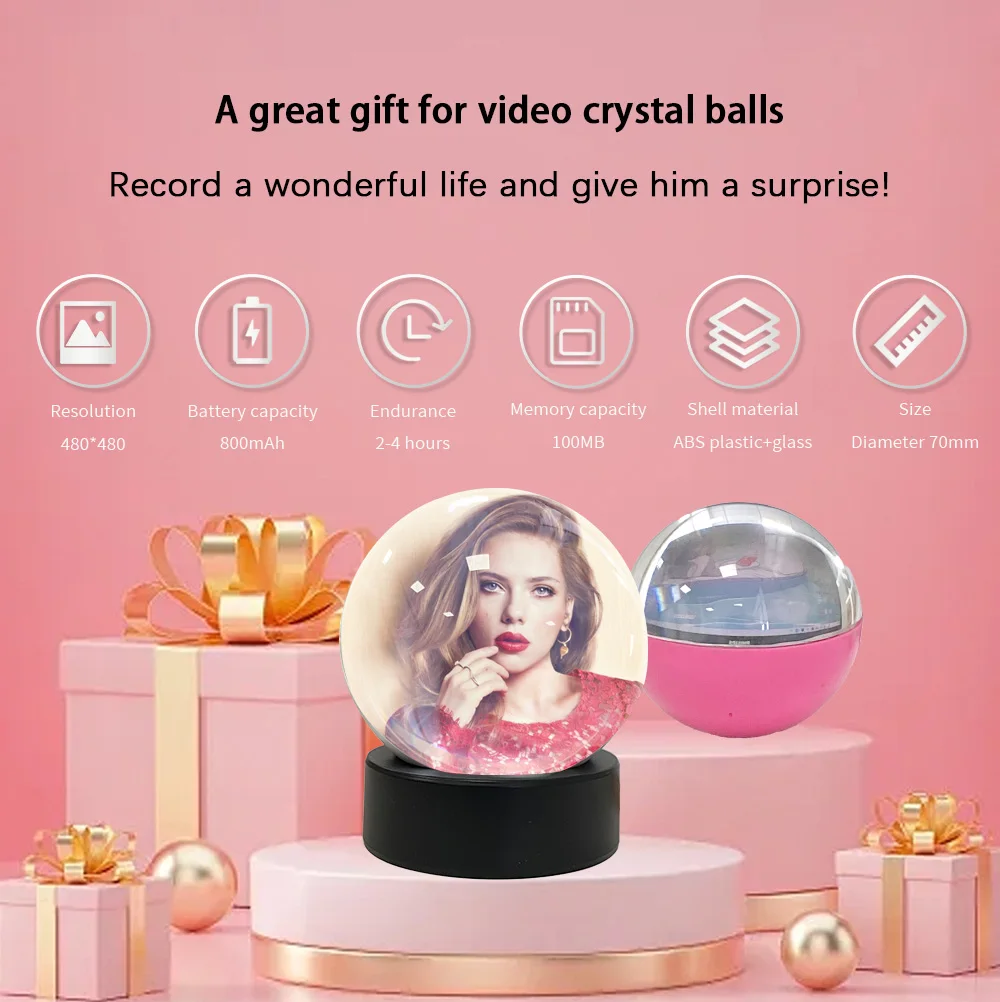 3D WiFi upgraded version crystal ball DIY video playback display electronic ball, suitable for displayfamily and friend gifts