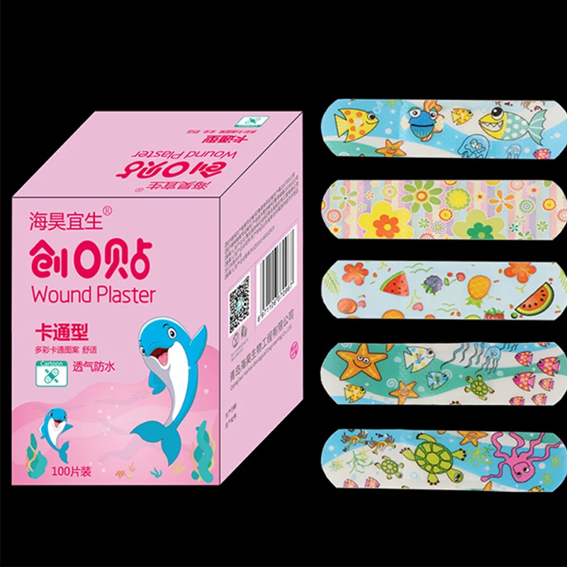 100pcs Cartoon Animal Pattern Waterproof Hemostasis Kids Band Aid Stickers Adhesive Bandage Wound Strips Plasters for Children