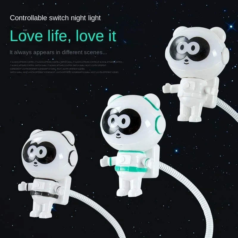 Modern Panda Astronaut Night Lights USB Interface LED Lamp Creative Cute Light Fixture Decor Computer Bedroom Lighting