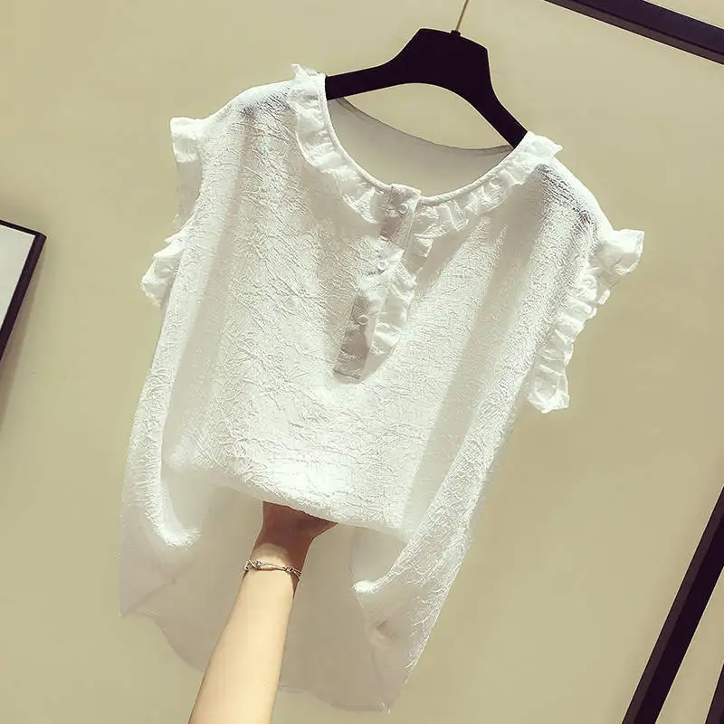 Korean Version Unique Sweet Ruffled Edge Sleeveless Shirt for Women\'s Summer Loose Slimming Simply Stylish Versatile T-shirt Top