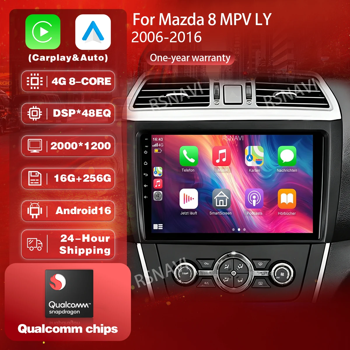 Android 16 Carplay Auto 2K Screen Car Radio Multimedia Player For Mazda 8 MPV LY 2006 -2016 DSP 2din Autoradio Stereo Head Unit
