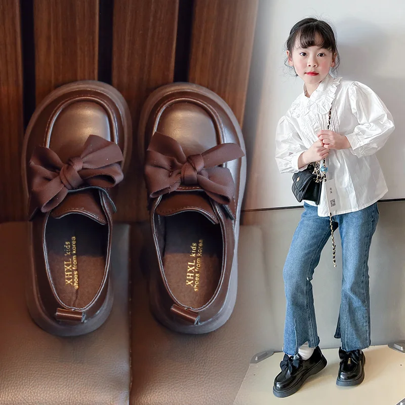 Spring Children Leather Shoes Bowknot White Brown Black Girl\'s Princess Single Shoes Kids Comfortable Casual fit 2-12T