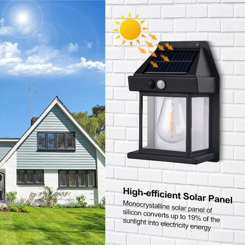 Lámpara Solar de pared para exteriores, luz impermeable de filamento de tungsteno, de inducción, para el hogar, jardín