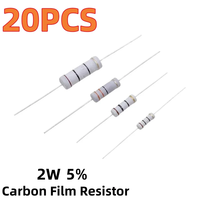 Resistencia de película de carbono 20 piezas, 2W, 5%, 2.2R, 4.7R, 10R, 22R, 47R, 100R, 220R, 470R, 10, 1K, 100, 2,2, 10, 22, 47, 4,7, 100, 220 Ohm, 1R ~ 1M