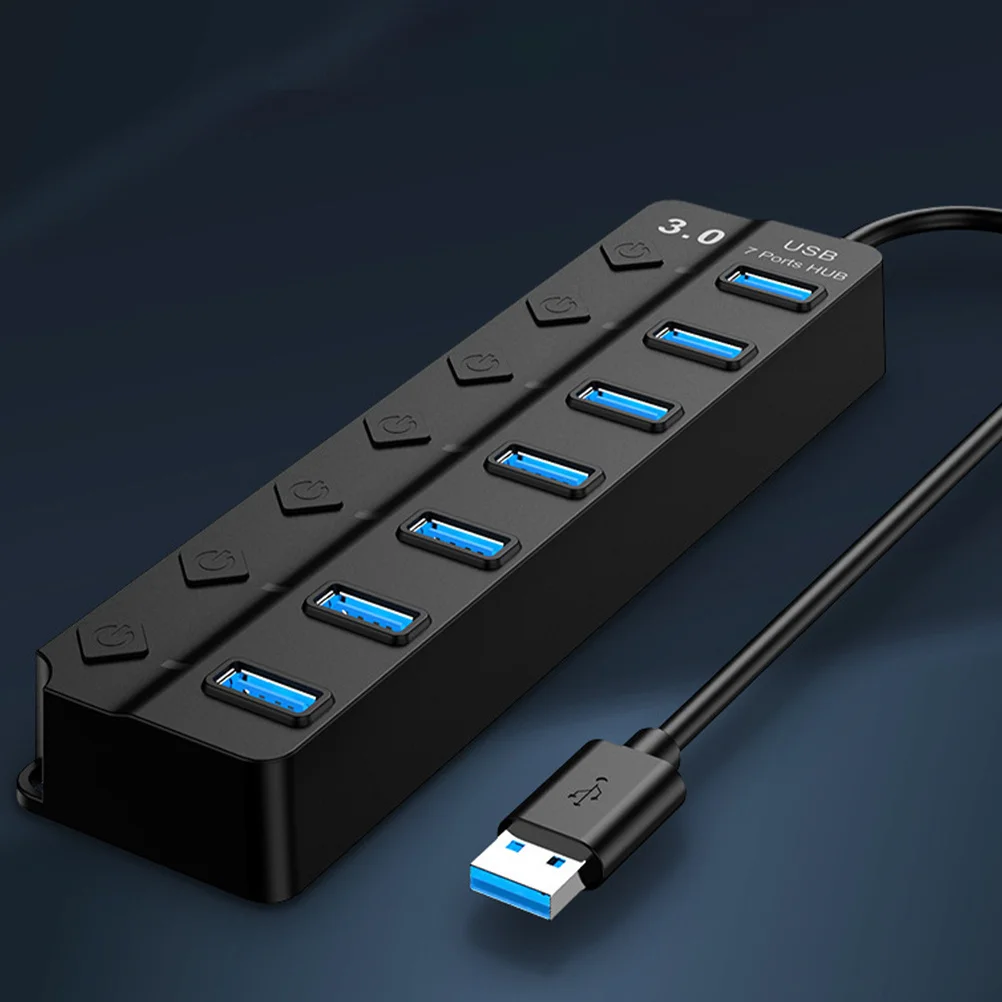 7 Ports Usb 3.0 Hub High-Speed 5Gbps Thickened Copper Core Led Indicator Backup Power Supply Plug Play Extra Usb Ports For