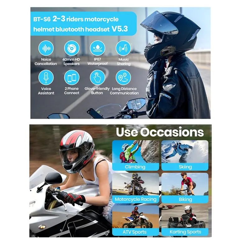 RTENTE-Bluetooth Headset Music Sharing Stereo Wireless Headset Motor-Cycle Listening To Music And Talking Radio Waterproof