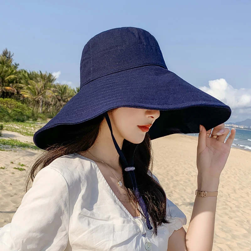 Chapeau de soleil de voyage pliable à grand bord pour femmes, chapeau de printemps et d\'été, chapeau de soleil solide, chapeau de poisson