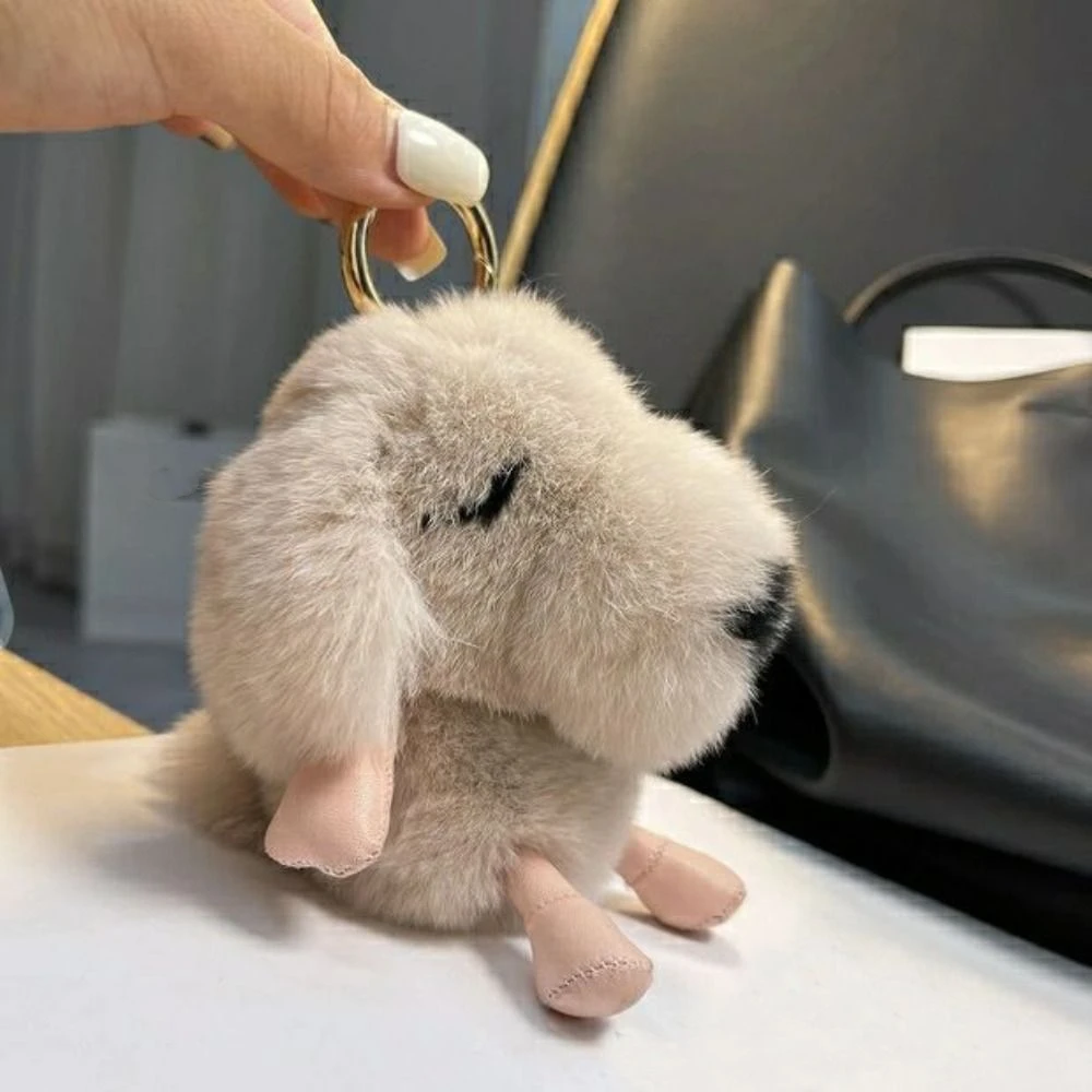 Kawaii Cartoon Rabbit Fur Keychain Chubby Fluffy Puppy Pendant Bag Decor Car Hangings Plush Toys Bag Decor