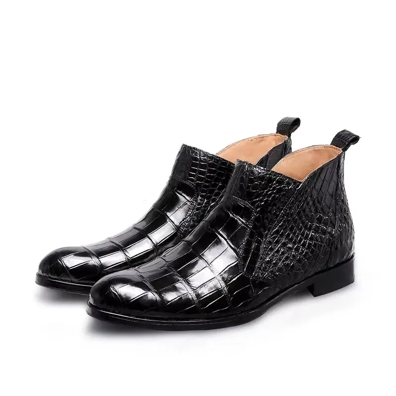 

afanzhe new crocodile High cut leather shoes leather sole men crocodile boots Round head Leather shoes Autumn and winter