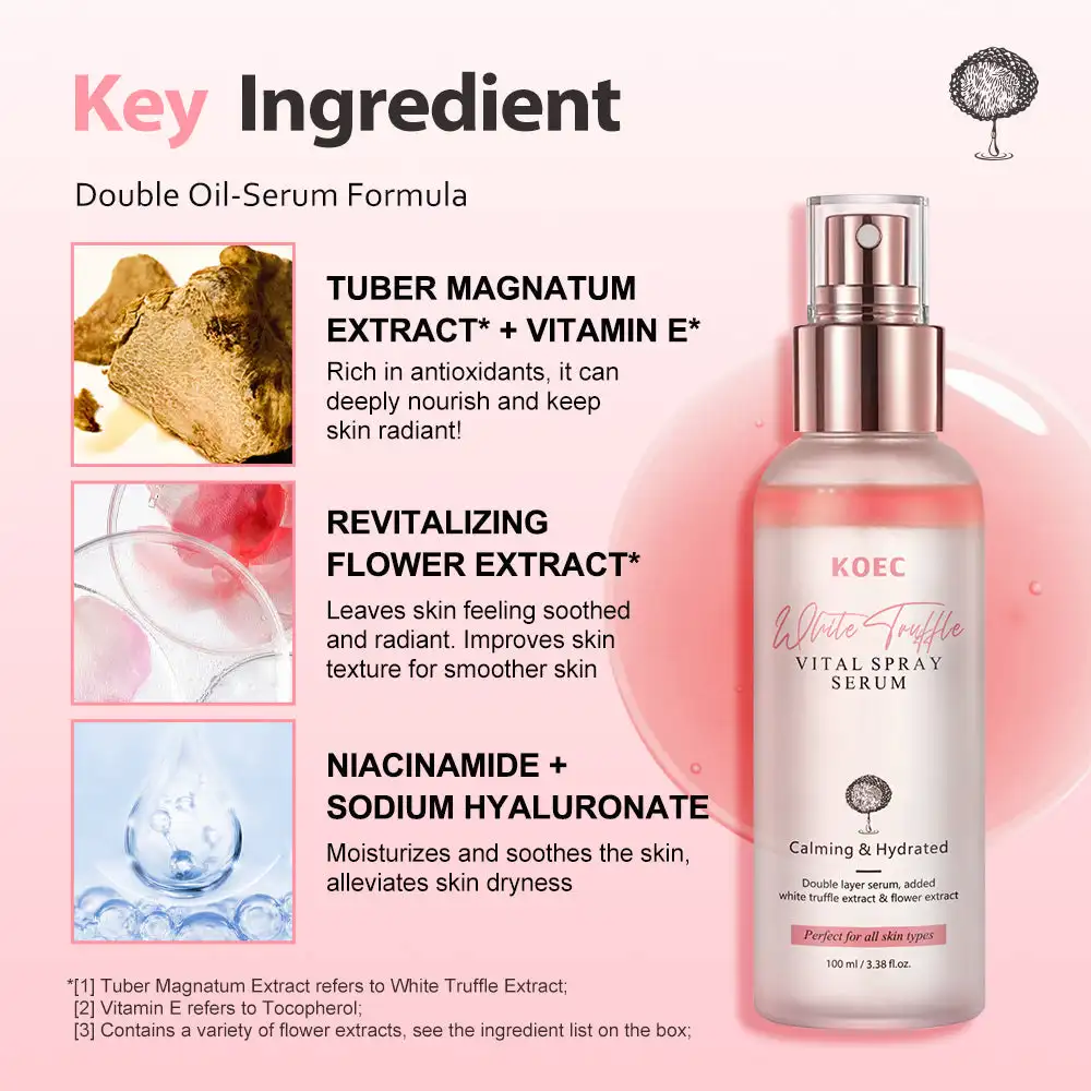 100ml KOEC White Truffle Vital Spray Sakura Flower Double Layer Serum Hydrating Calming Refreshing Glowing Long-Lasting Effect