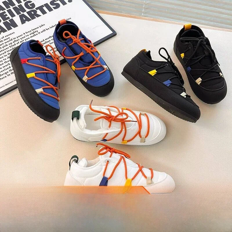 warm-fleece-lined-men's-winter-sport-shoes-dopaamine-color-cotton-shoes-fashionable-snow-boots-short-tube-korean-style
