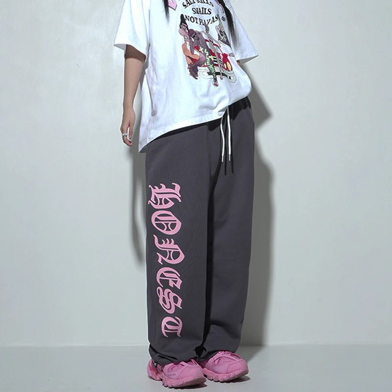 Kpop Streetwear Gray Baggy Sweatpants Women Y2K Vintage Oversize Letter Jogging Sports Pants Female Harajuku Wide Leg Trousers