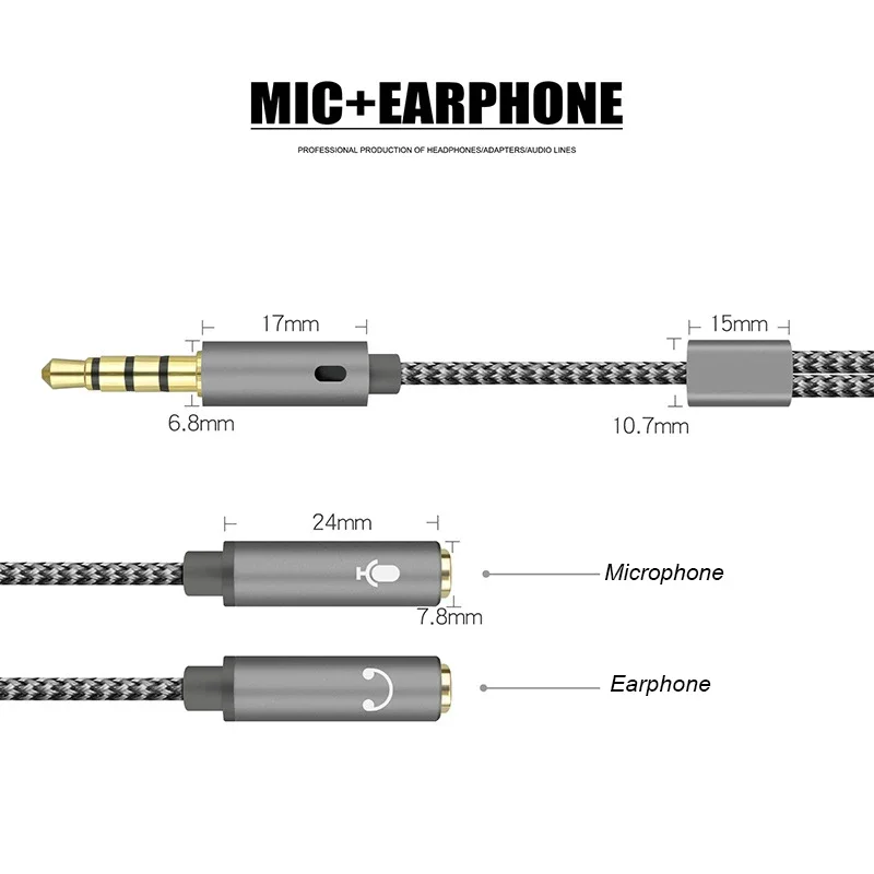 2 in 1 Audio Splitter Cable for Computer Jack 3.5mm 1 Male To 2 Female Mic Y Splitter AUX Cable Headset Splitter Adapter cables