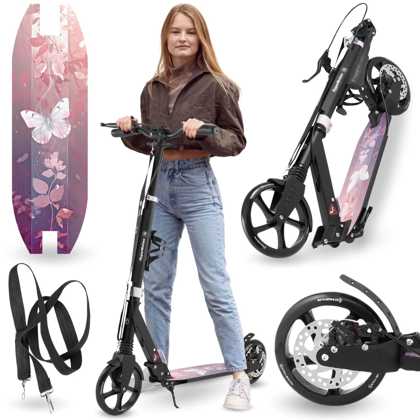 Image of HyperMotion Skyline Urban Scooter Pink Aluminium Klappbarer Stoßdämpfer Scheibenbremse für Erwachsene und Jugendliche