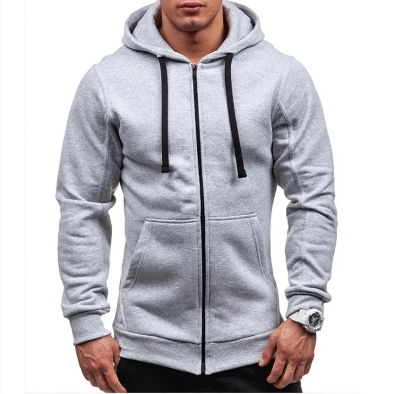 MRMT 2024 New Men\'s Casual Hoodie Zipper Hoodie Coat Fashion Trend Solid Color Cardigan Fitness Hoodie Comfortable