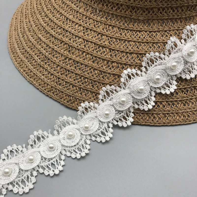 

30Yards Pearls Embroidered Lace Trimming Applique Fabric Lace Ribbon Sewing Craft For Costume Hat Accessories