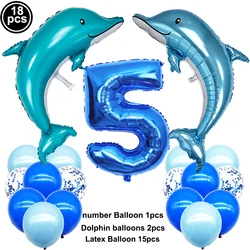18pcs Dolphin Balloons Blue 32inch Numbers Balloon1-9th Birthday Decor for Kids Boys Ocean Animals Theme Birthday Party Supplies