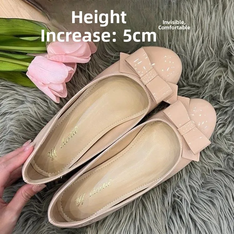 Mary Jane Shoes Women's round Toe Low Cut Leather Shoes Spring Summer New Style Natural Color Comfortable Inner Heightening