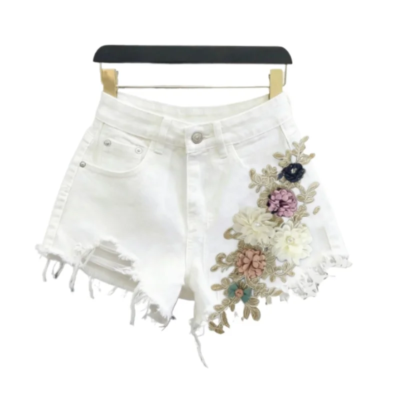 White Summer Thin New High-waisted Small Elastic Babes Pants Temperament Commuting Hot Pants Pure Color Shorts Denim Slim Shorts