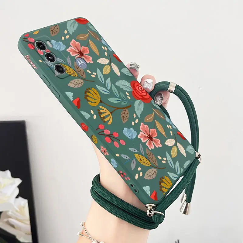 G60 Five Petals FlowerLanyard Silicone Phone Case For Motorola Moto G60 G62 G54 G24 G52 G84 G60S G100 G30 G40F G34 G42 G13 Cover