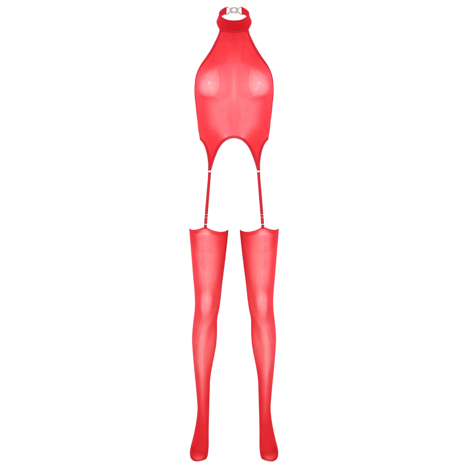 

Women Sexy Lingerie Nightclub Costume Backless Crotchless Bodysuit with Suspenders Stockings Erotic Flirting Costume Nightwear
