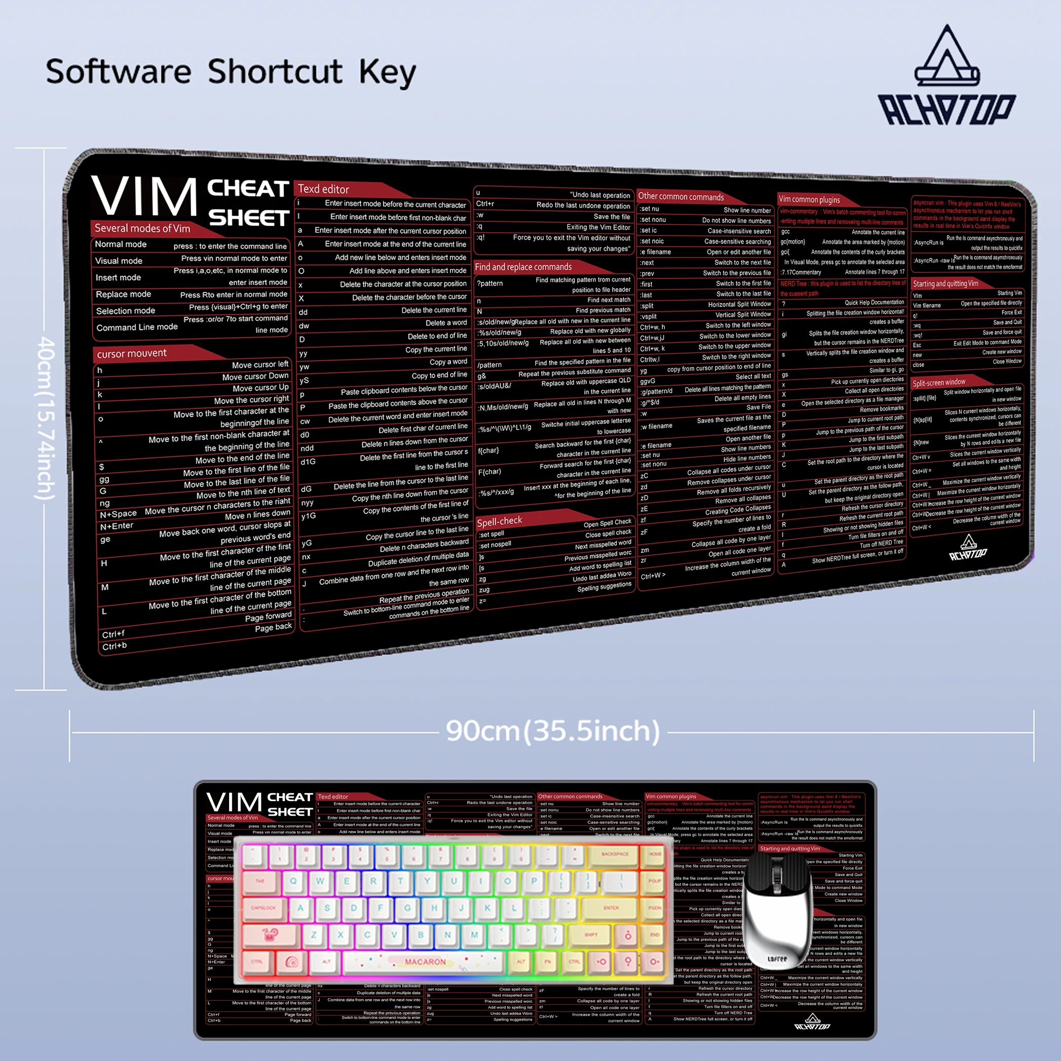 

VIM Programing Mouse Pad Large Extended Shortcuts Keyboard Mousepad Cheat Sheet Non-Slip Desk Mat for Software Engineer 90X40CM