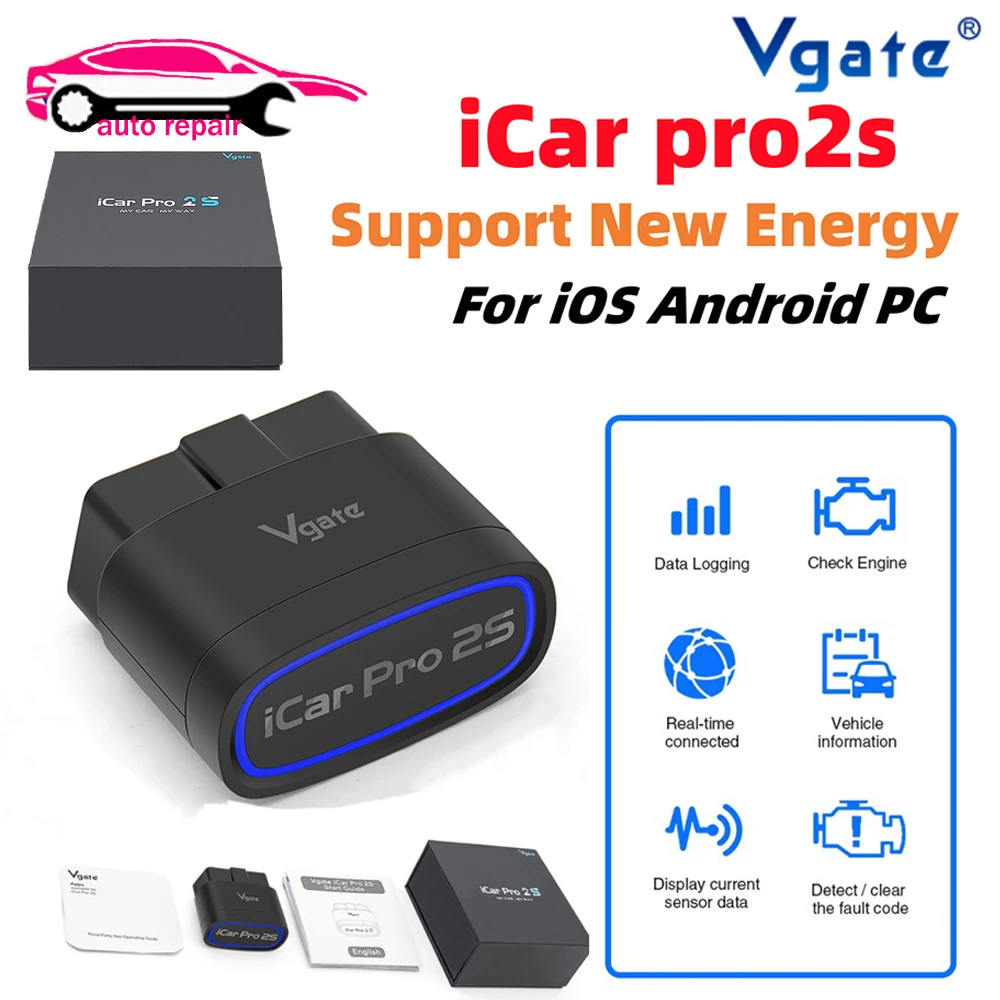 New Vgate iCar Pro 2S ELM327 Bluetooth 5.3 for Android/IOS/PC OBD2 Car Diagnostic Tool elm 327 Upgraded OBD 2 V2.3 Auto Scanner