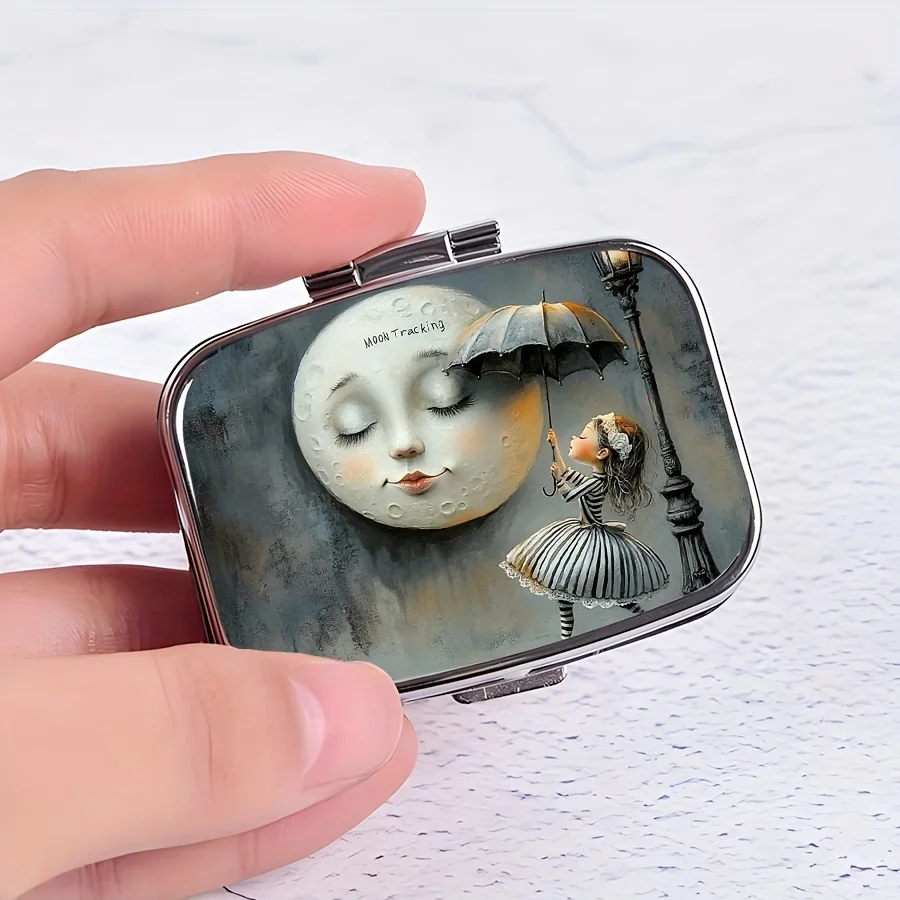 1 Cute Moon Pill Box, 2 Compartment Pill Boxes - Compact and Decorative Pill Organizer for Wallet, Travel, and Gifts
