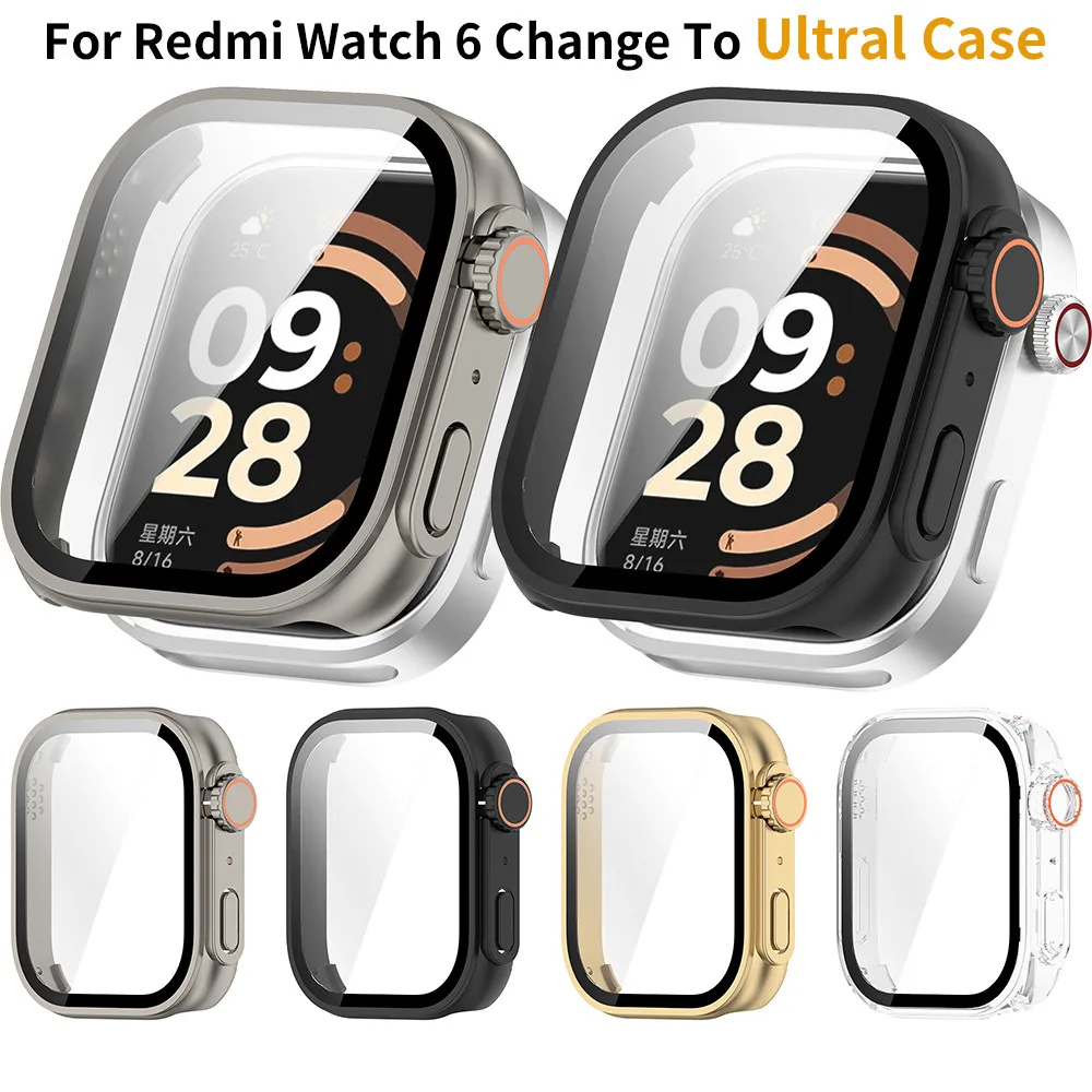 

Change To Ultra Case for Redmi Watch 6 Tempered Glass Cases Screen Protector for Xiaomi Watch 6 Upgrade to Ultra 2
