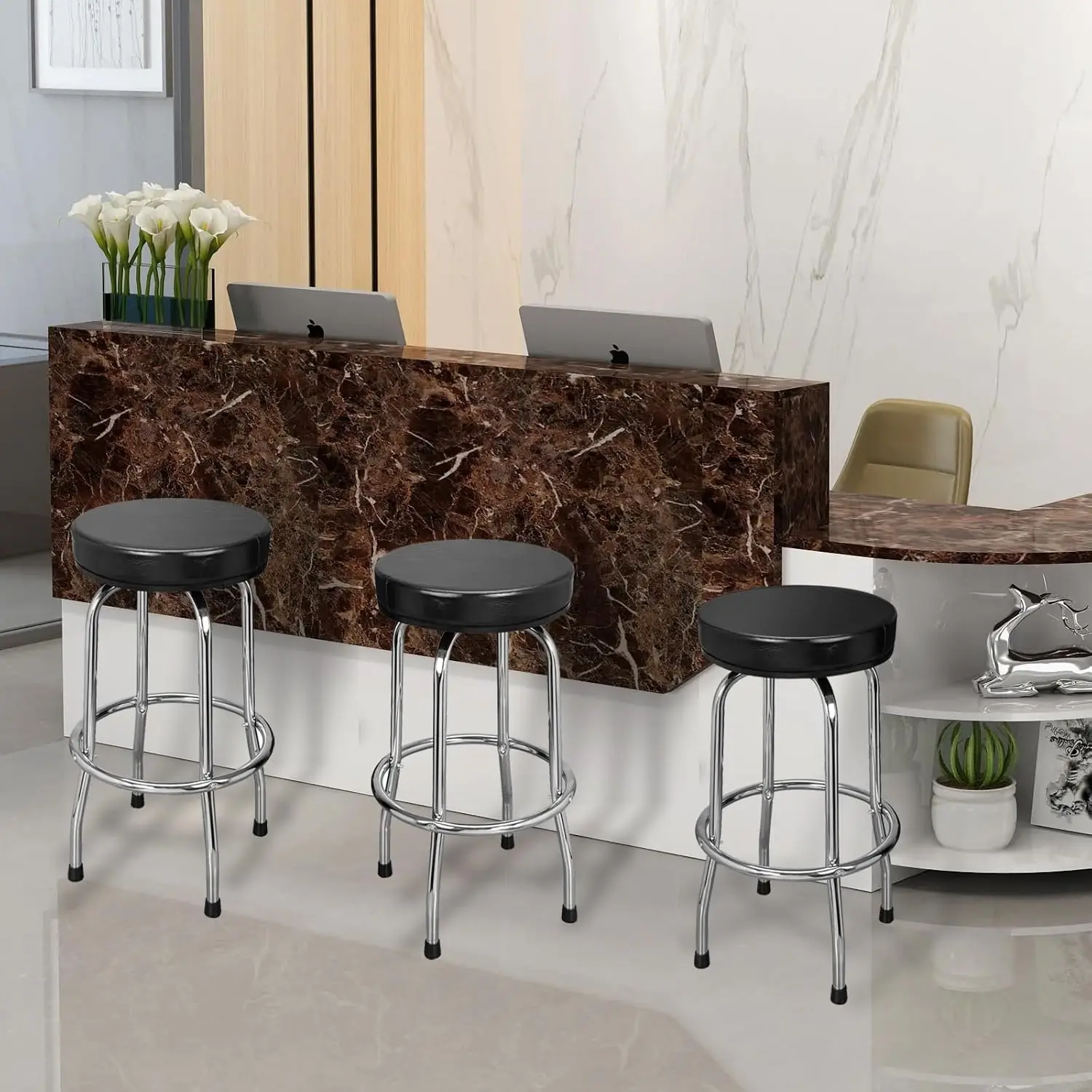 Modern 360 Degree Swivel Bar Stools New Design with Steel and PU for Dining Living Room Basement Bedroom Home Bar Cafe