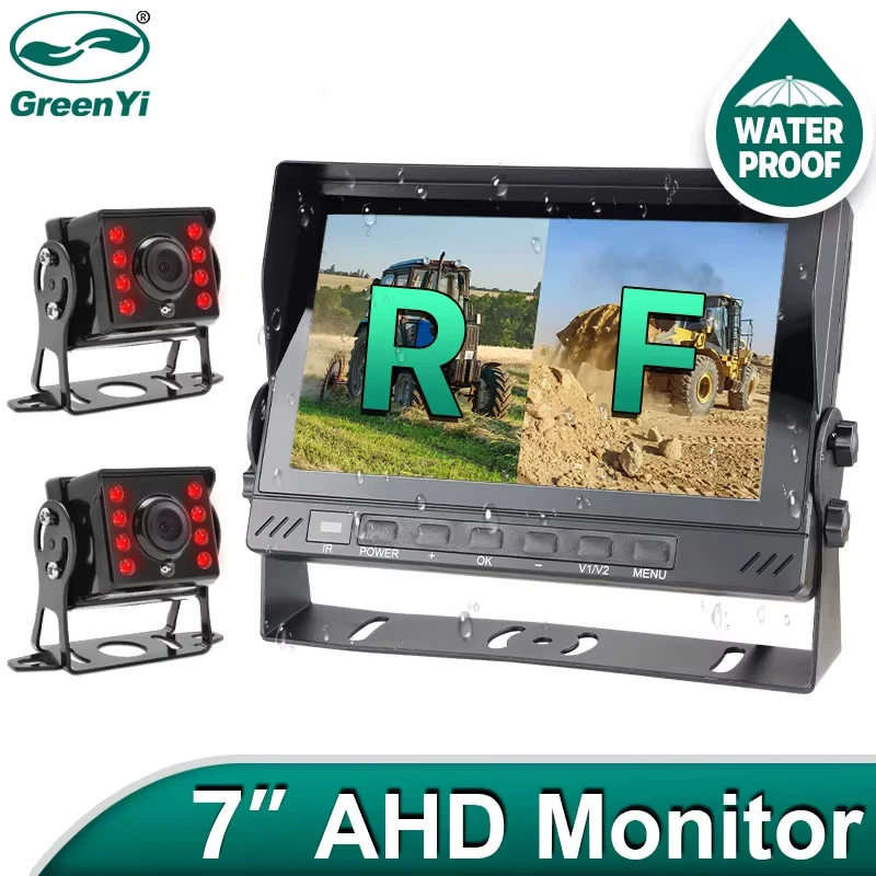 

GreenYi Waterproof IPS 7" IP66 2CH Split Screen DVR Monitor Recorder AHD1080P Front Rear View Vehicle Camera For Truck Bus Car