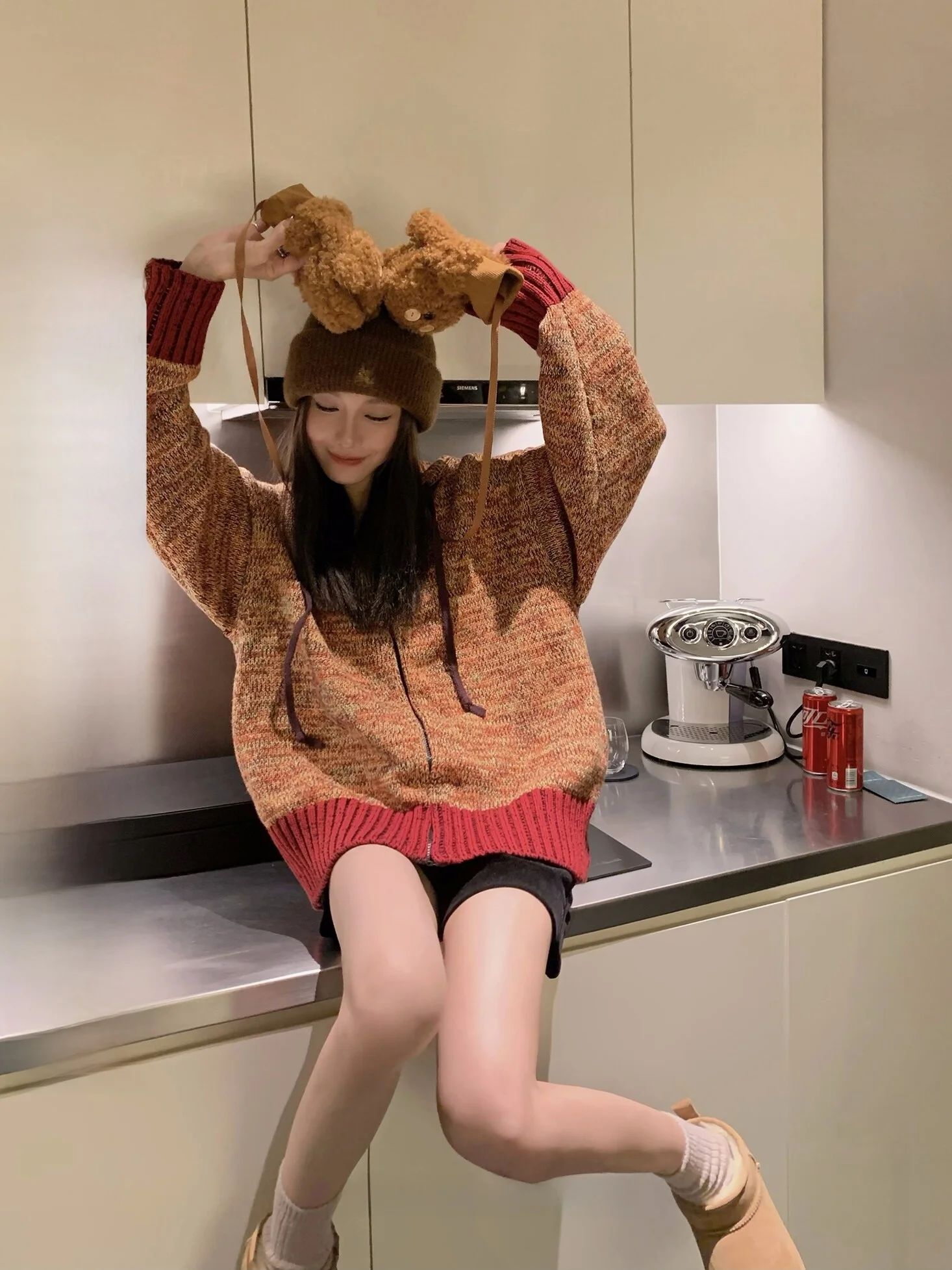 

Color Blo Knitted Hat Sweater Women's Loose Autumn Winter Cotton Acrylic Blend Long Sve Thiened Regular Length Sweater