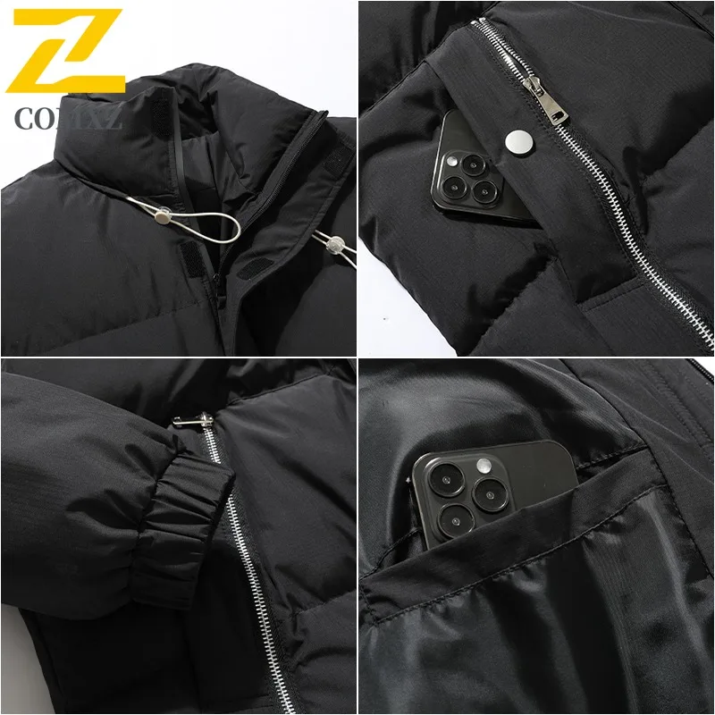 COMXZ 2025 Mens M8-XL Thickened Fleece Stand Collar Puffer Jacket Winter American Style Plus Size Casual Outdoor Sports Coat
